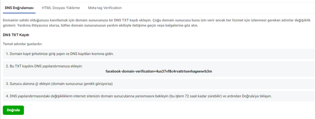 Facebook Domain Doğrulaması Nasıl Yapılır?