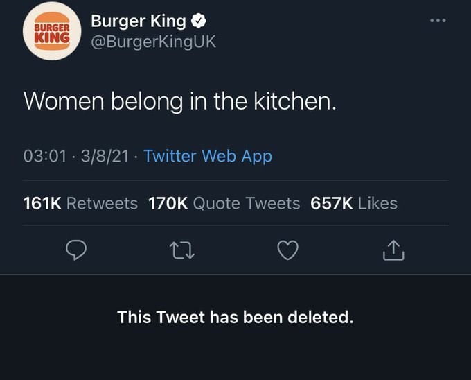 Burger King'in 2021'deki Kadınlar Günü Paylaşımı